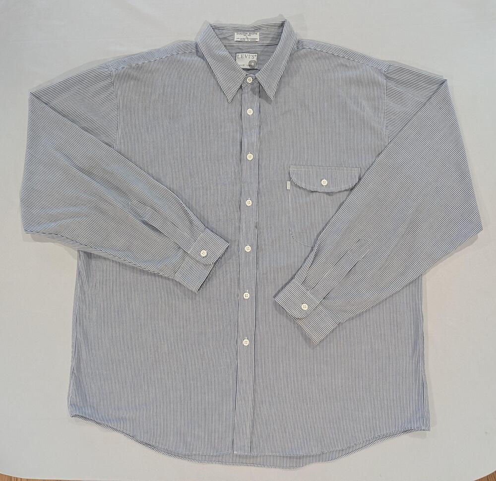 Vintage Levi's Shirt Mens XL Blue Striped Long Sleeve Button Up Pocket Casual